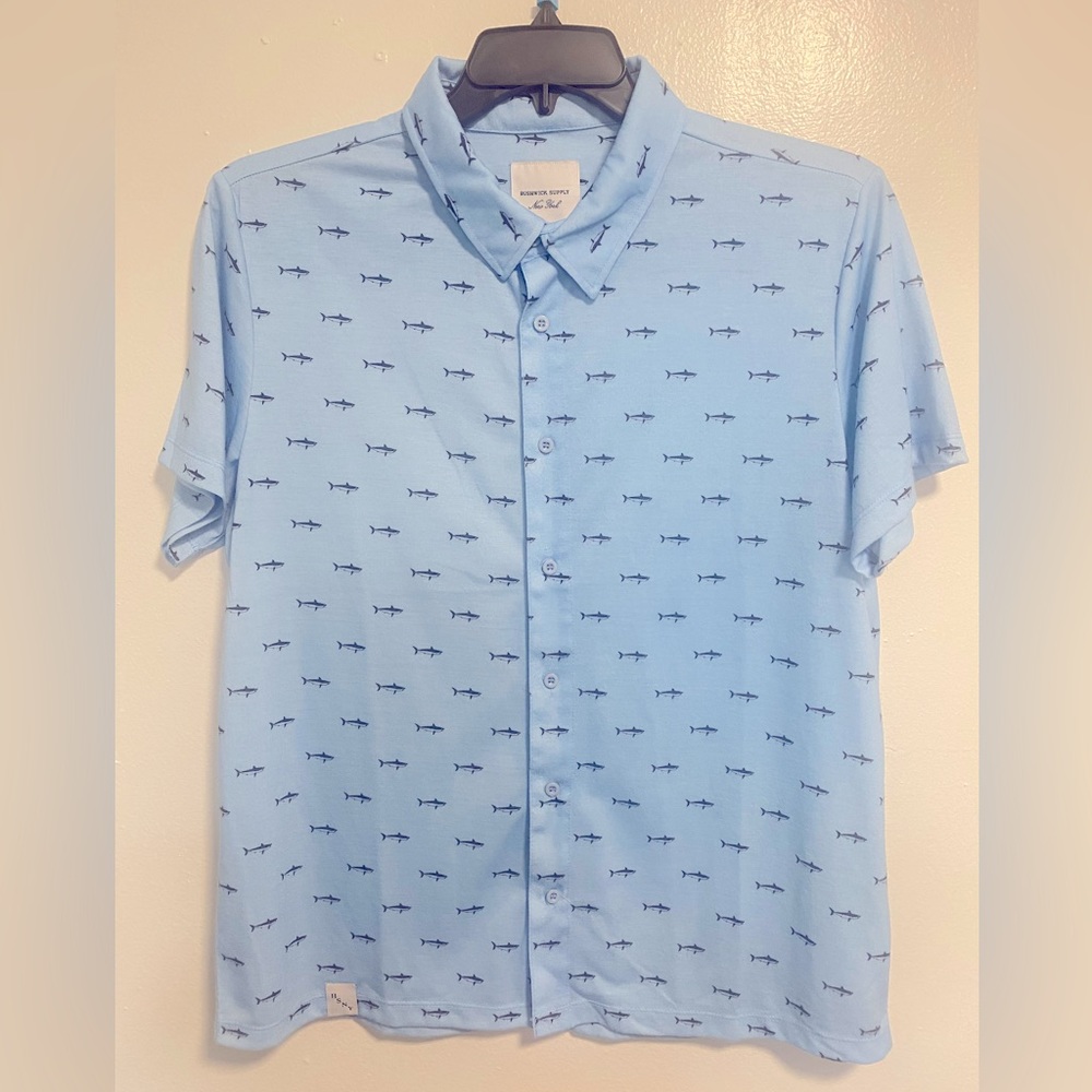 Casual button down short sleeve shirt with sharks